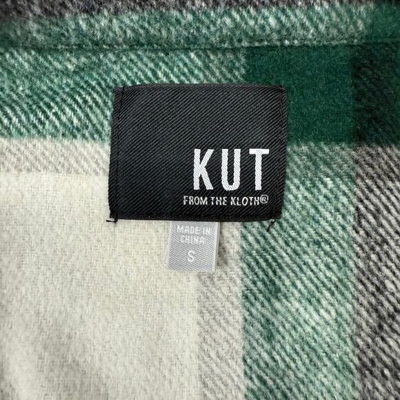 KUT Women’s Green Plaid Cropped Flannel Shirt Button Down Size Small - Picture 5 of 8